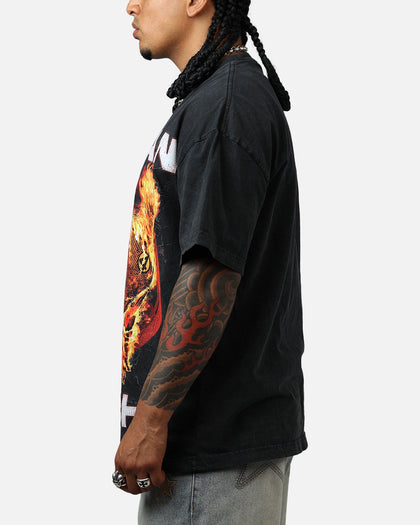 Goat Crew Marvel Fantastic Four Human Torch Fire Vintage T-Shirt Black Acidwash